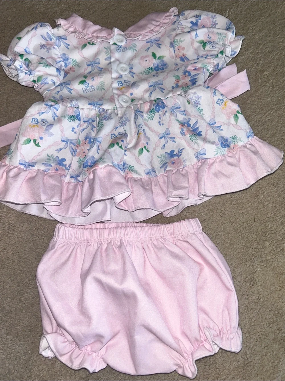 Stunning Pink Floral Baby Two-Piece Dress & Bloomers Set